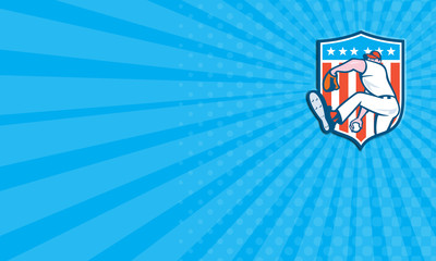 Business card Baseball Pitcher Outfielder  Ball Shield Cartoon