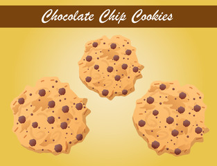 chocolate chip cookies vector, cookie vector, bakery