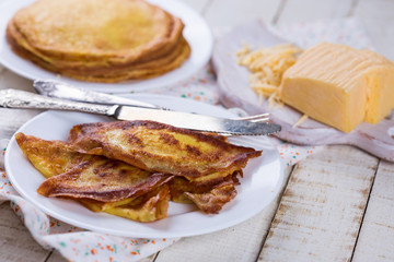Pancakes or crepes with cheese