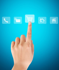 Man pressing a touchscreen button