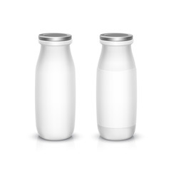 Set of Blank White Bottles for Milk or Yogurt