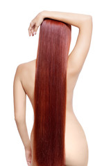 Naklejka premium Nude woman with long red hair