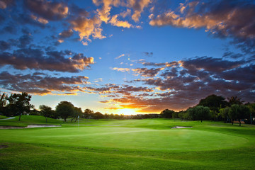 Sunset over golf course