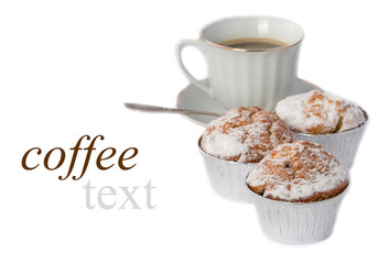 muffins with cup of coffe on the white background