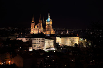 Fototapeta na wymiar Night winter Prague City with the gothic Castle, Czech Republic