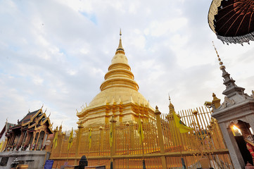 golden pagoda in Lamphun