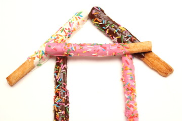 Chocolate biscuit stick isolated on white background.