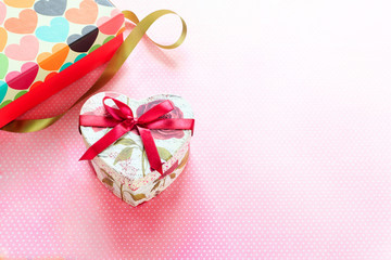 Valentines Day and Heart shaped gift box.Vintage background