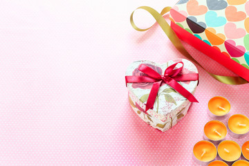 Valentines Day and Heart shaped gift box.Vintage background