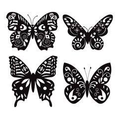 Obraz na płótnie Canvas set of butterflies silhouettes isolated on white background