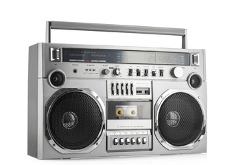 Retro ghetto blaster isolated on white with clipping path