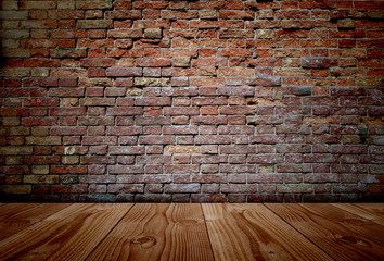Conceptual old vintage brick wall and wood floor