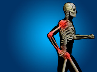 Obraz premium Conceptual human body anatomy pain on blue