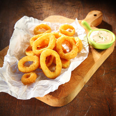 Crispy calamari rings in batter