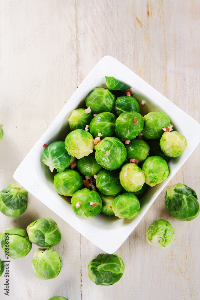 Canvas Prints Fresh Brussels Sprouts on Bowl on Top of the Table