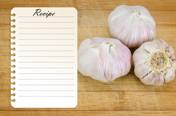 recipe page template on wooden cutting board with vegetables