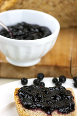 Homemade blueberry jam with integral bread