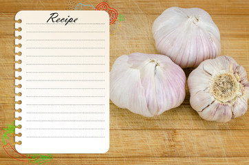 recipe page template on wooden cutting board with vegetables