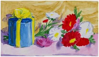 watercolor flowers and gift