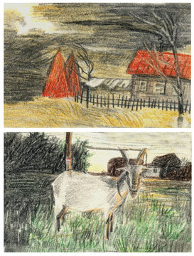 sketch landscape and goat