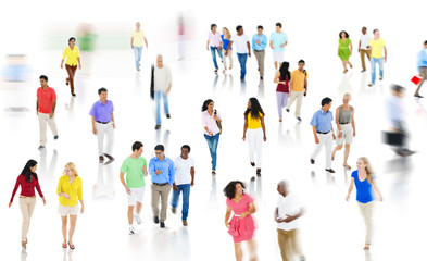 Crowd Diverse People Walking Discussion Isolated Concept