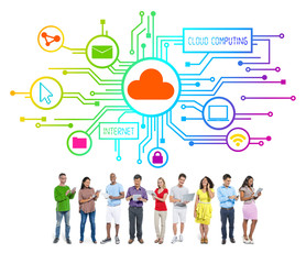 Multi-Ethnic Group People Cloud Computing Concept