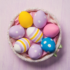 Colorful Easter eggs. Top view