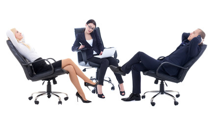 conference or meeting in office -three business persons sitting