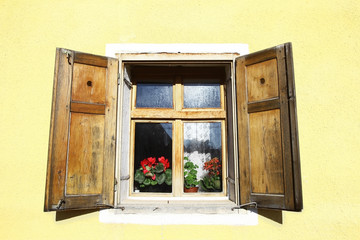 Wooden window with flowers