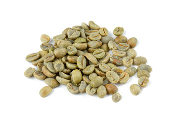 green coffee beans isolated on white background