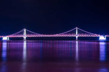Gwangan Bridge at night in Busan, South Korea.
