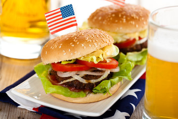 Hamburgers and beer.