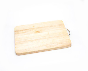 wooden chopping block on white background