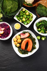 Aerial Shot of German Recipe with Veggies on Sides