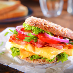 Close up Burger with Bacon and Cheese