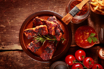 Saucy Barbecued Spareribs with Various Ingredients
