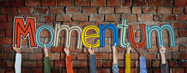 Hands Holding Colourful Momentum Word Concept