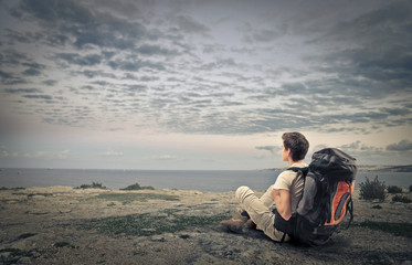 Explorer observing the horizon