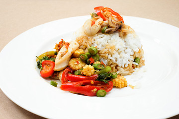 Basil Fried Rice with Squid