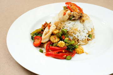 Basil Fried Rice with Squid