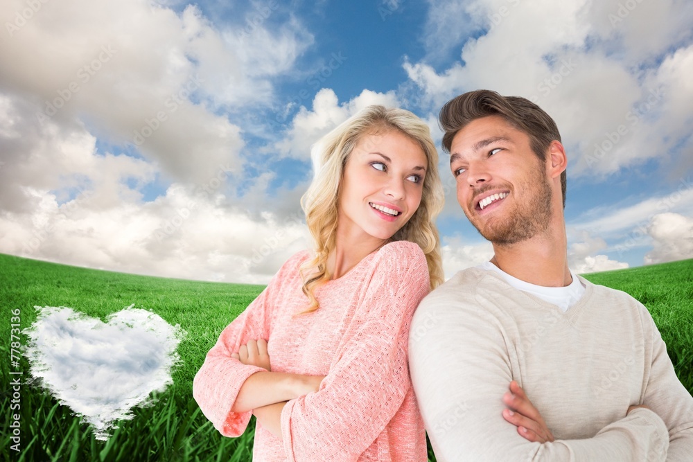 Poster composite image of attractive couple smiling with arms crossed