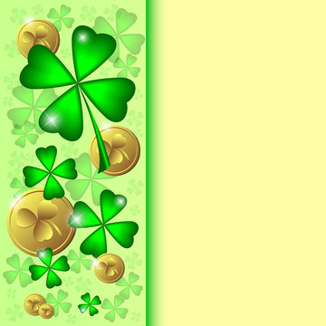 Holiday card as list with clovers and coins on St. Patrick's Day