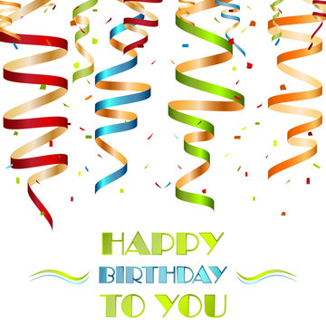 Colorful spiral ribbons, background for your birthday wishes 