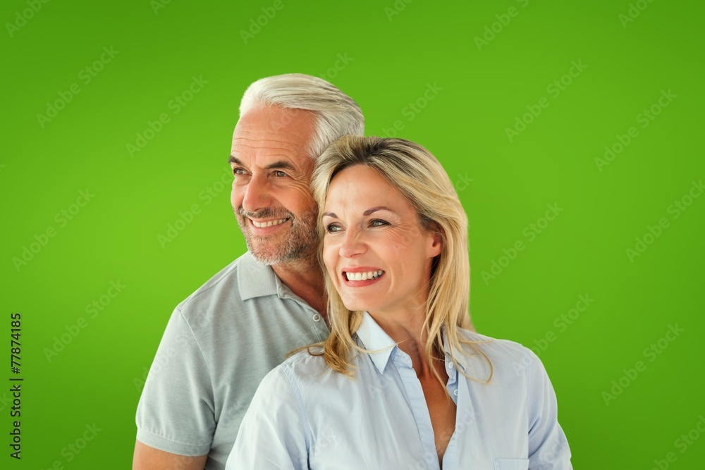 Aufkleber composite image of happy couple smiling and embracing