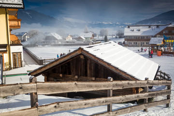 traditional resort in Austrian Alps covered by snow