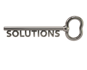 Silver key with word solutions
