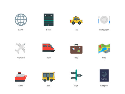 Travel color icons on white background.