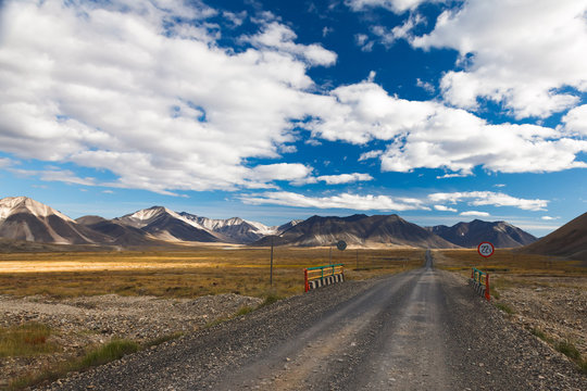 Chukotka road through the tundra and hills