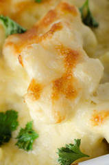Cauliflower Cheese with Garnish - Close Up