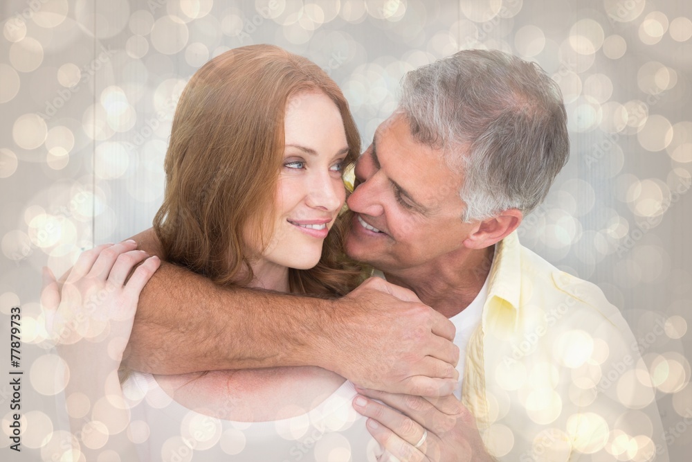 Aufkleber composite image of casual couple smiling and hugging